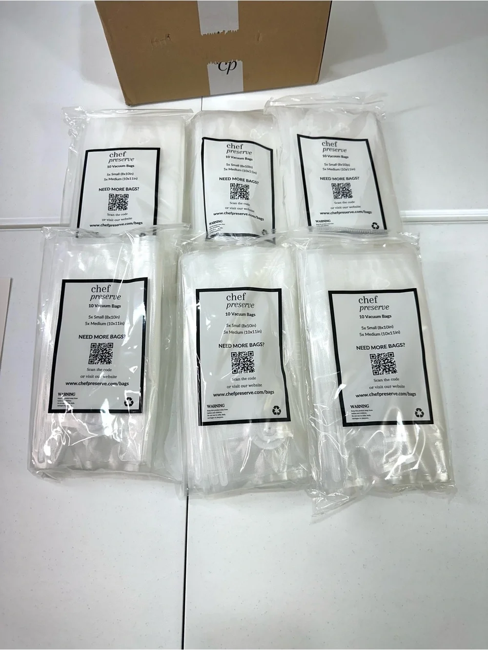 Chef Preserve Vacuum Storage Bags - Clear White (6 Pack) 60 bags total